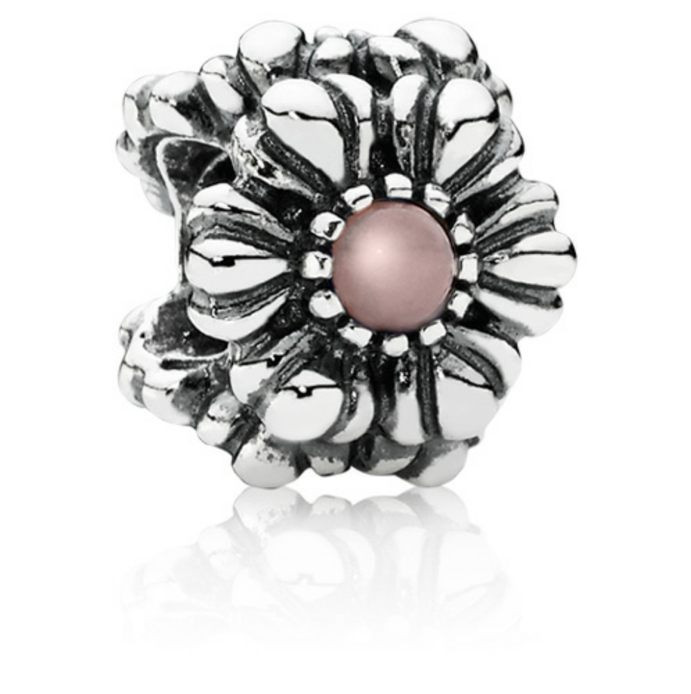 Pandora Retired Sterling Silver Pink Opal October Birthday Blooms Charm